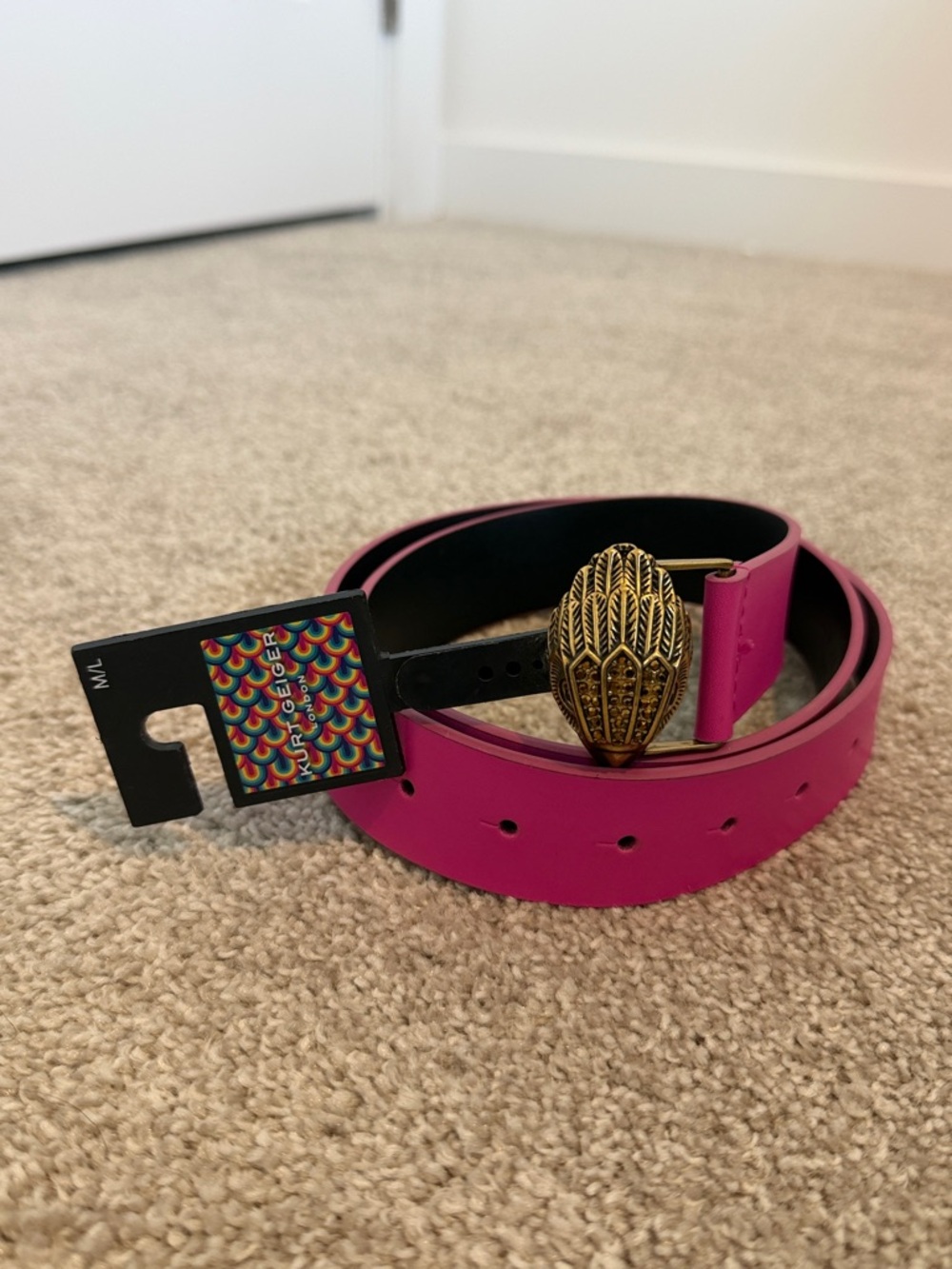 Kurt Geiger Hot Pink Belt with Ornate Gold Buckle